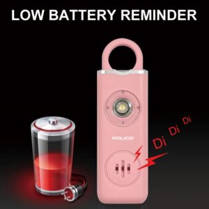 POLICE Personal Safety Alarm for Women – Loud Siren, Flashlight, Strobe Light and Key Chain Rechargeable, Pink