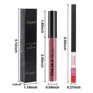 evpct 2Pcs Chestnut Mauve Rose Red Matte Lip Liner and Pencil Colorstay Lipstick Set DNM Long Lasting Lipstick Set 24H and with Lip Liner labiales mate 24 horas originales matte larga duracion 24 28#