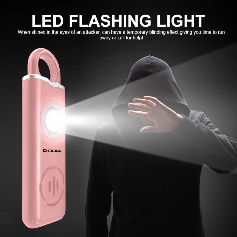 POLICE Personal Safety Alarm for Women – Loud Siren, Flashlight, Strobe Light and Key Chain Rechargeable, Pink