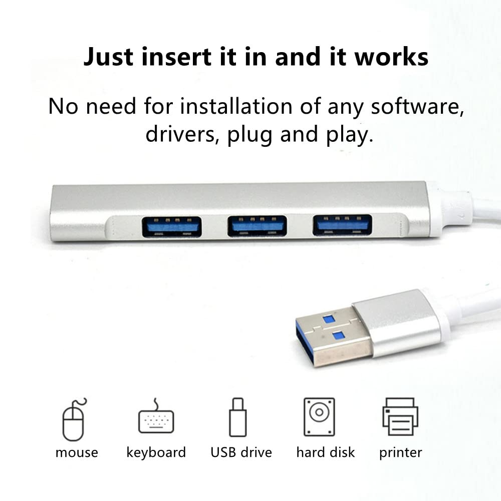 USB 3.0 Hub Expander Mini USB Hub Extensions 4 Port USB Adapter Station, Ultra Slim Portable Data Hub USB Splitter Aluminum Applicable for Laptop, iMac Pro, MacBook Air, Mac, Notebook PC