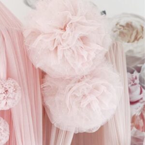 ADESIGNSTORE Baby Girl Pink Princess Canopy with tulle pom poms set of two Fluffy bedroom decoration Baby House play room nook decor