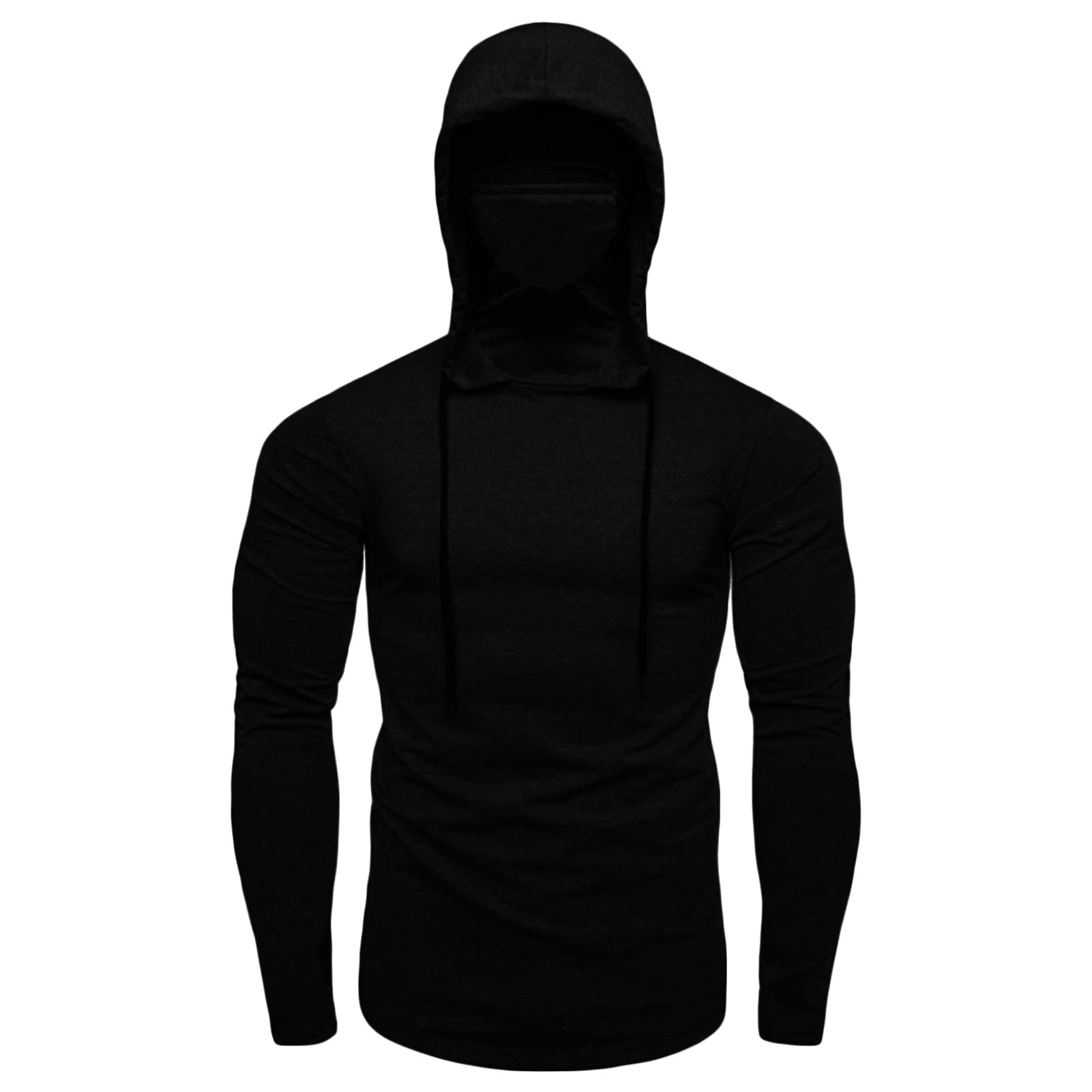 Maiyifu-GJ Men's Casual Pullover Hoodies with Mask Long Sleeve Workout Hooded Sweatshirt Lightweight Windproof Hoodie Blouse (Black,Medium)