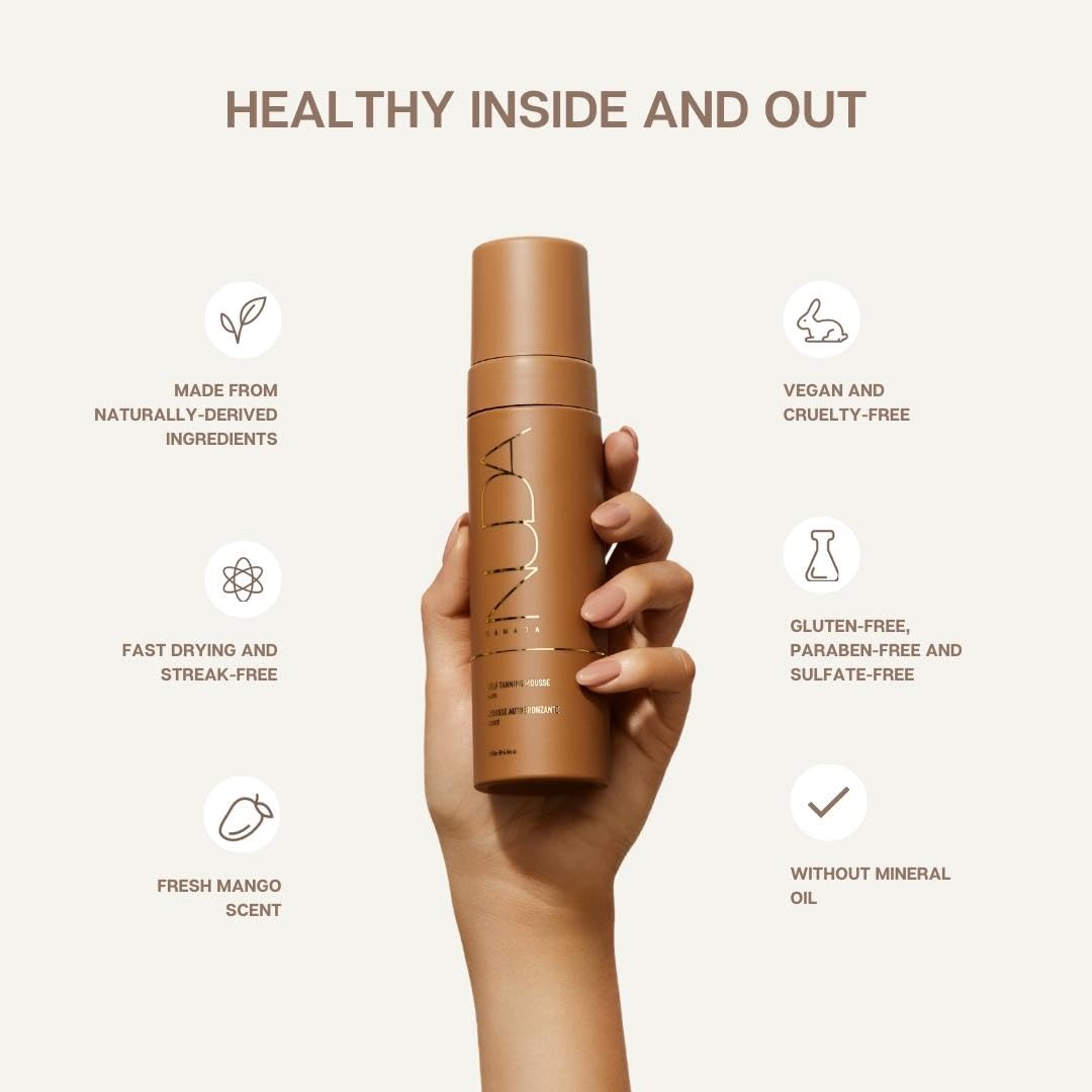 Nuda Self Tanning Mousse | Lightweight Sunless Tanning Lotion | Cruelty Free Body Self Tanner Mousse with Natural Ingredients | Bronzing Lotion at Home (190mL, Dark)