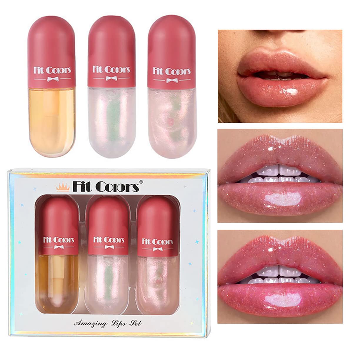 Alisesun 3 Color Pearlescent Lip Oil Hydrating Tinted Plump Lip Gloss Transparent Toot Lip Oil, Glass Lip Glow Oil Fresh Texture & Non-sticky, Nourishing Repairing Lightening Lip Lines Lip Care- 02