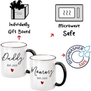 New Daddy & Mommy Est 2025 Coffee Mugs Set of 2, First Time Mommy Daddy Gift Prospective Parents Mugs Gift, New Parents Gift, Pregnancy Announcement Baby Reveal Mug (Black handle)-56