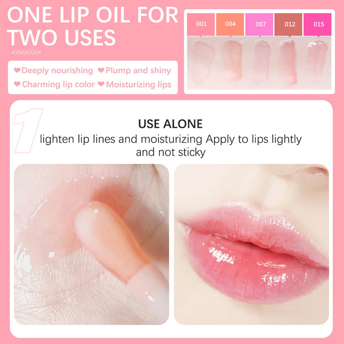 Alisesun Lip Oil Hydrating Tinted Lip Balm, Plump Lip Gloss Lip Care Transparent Toot Lip Oil Tinted (015# Cherry Red)