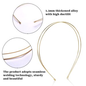 Vin Beauty 4 Pcs Metal Thin Double Headbands Row Wire Headband for Women Bridal Headband Hair Hoop Wedding Hair Band Elastic Metal Hairband for Women Girls (Gold)