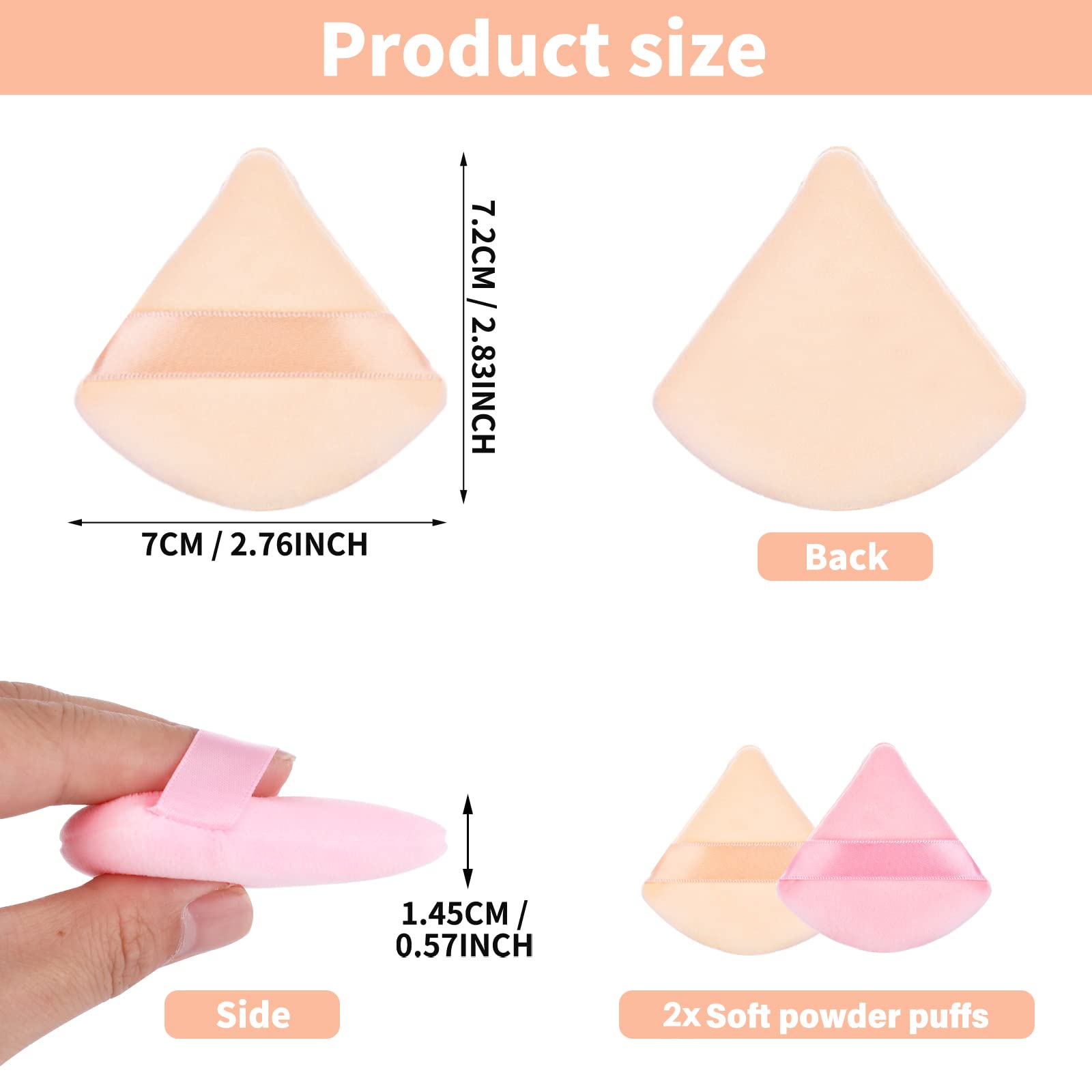 Molain 2 Pieces Triangle Powder Puff Makeup Puff Velvet Face Body Powder Puff Cosmetic Foundation Blender Sponge for Loose Powder Body Powder Makeup Tool (Nude&Pink)