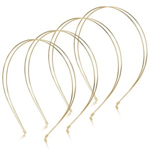 vin beauty 4 pcs metal thin double headbands row wire headband for women bridal headband hair hoop wedding hair band elastic metal hairband for women girls (gold)