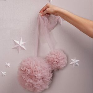 ADESIGNSTORE Baby Girl Pink Princess Canopy with tulle pom poms set of two Fluffy bedroom decoration Baby House play room nook decor