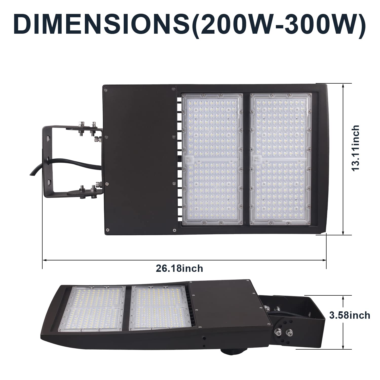 300W LED Parking Lot Light 42000 LM Commercial Outdoor Light 5000K 1-10V Dimmable LED Shoebox Area Light (1000W HID/HPS Equivalent), Yoke Mount IP65 100-277V AC, UL&DLC Listed