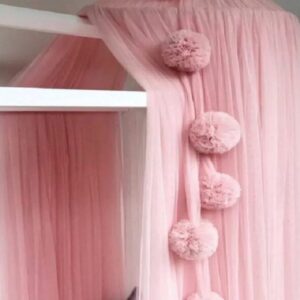 ADESIGNSTORE Baby Girl Pink Princess Canopy with tulle pom poms set of two Fluffy bedroom decoration Baby House play room nook decor