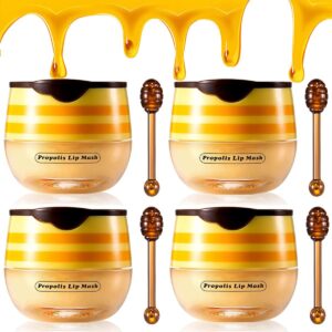 4PCS Honey Lip Balm, Vitamin E Moisturizing Propolis Sleeping Lip Mask, Effective Reduces Lip Lines Prevention Dry and Cracked Lip Scrubs Exfoliator Smoothing Dry Lip Care