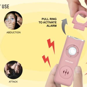 POLICE Personal Safety Alarm for Women – Loud Siren, Flashlight, Strobe Light and Key Chain Rechargeable, Pink