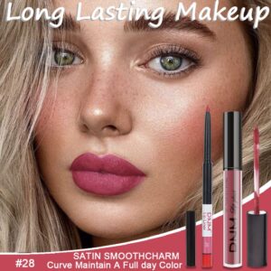 evpct 2Pcs Chestnut Mauve Rose Red Matte Lip Liner and Pencil Colorstay Lipstick Set DNM Long Lasting Lipstick Set 24H and with Lip Liner labiales mate 24 horas originales matte larga duracion 24 28#