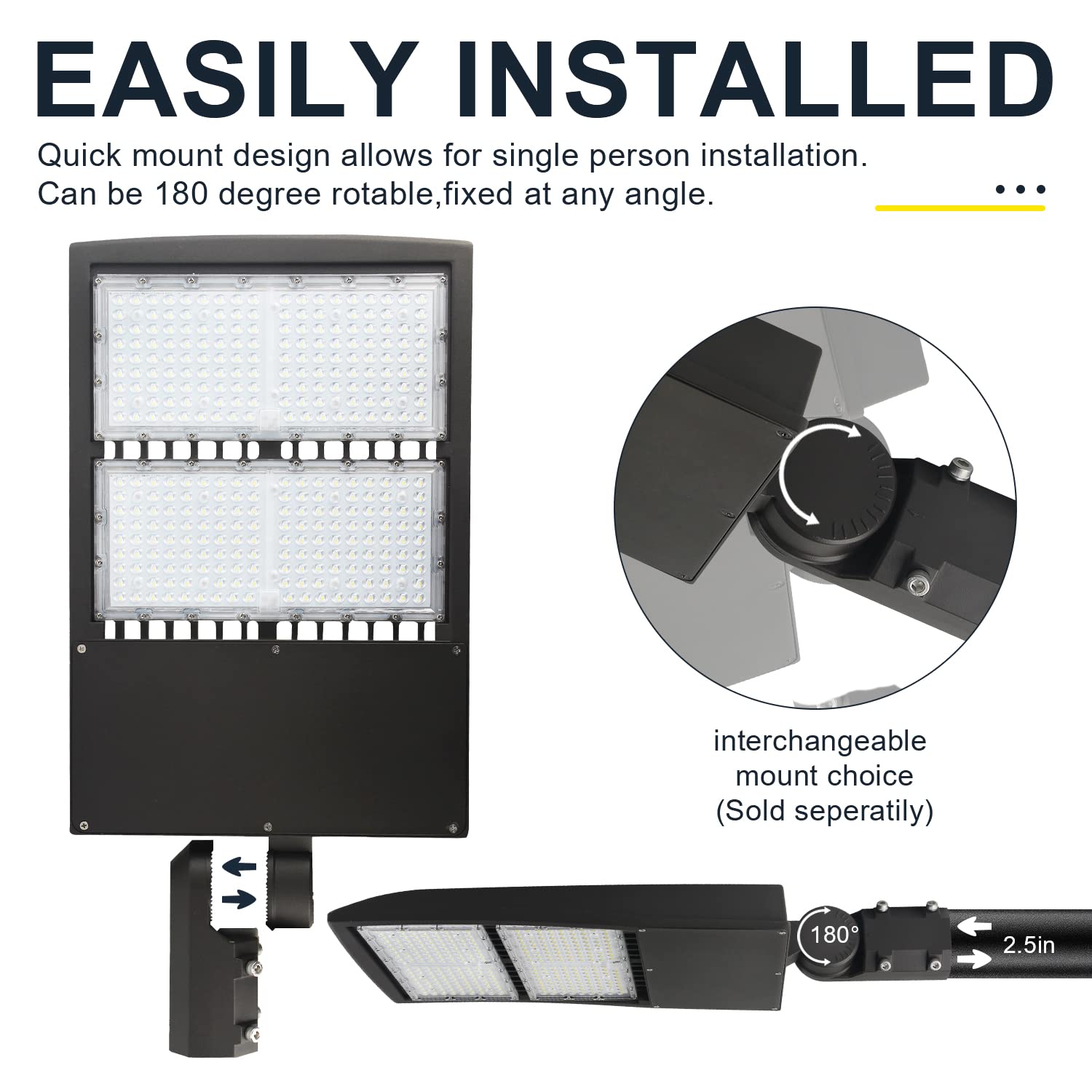 300W LED Parking Lot Light 42000 LM Commercial Outdoor Light 5000K 1-10V Dimmable LED Shoebox Area Light (1000W HID/HPS Equivalent), Yoke Mount IP65 100-277V AC, UL&DLC Listed