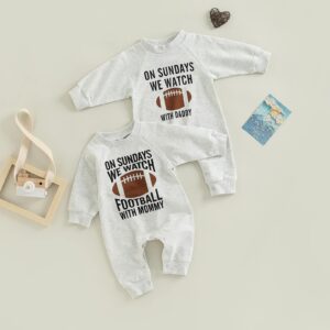 Infant Baby Boys Girls Football Season Jumpsuit Watch Football with Daddy Funny Romper Playsuit Sweatshirt (with Daddy, 0-3 Months)