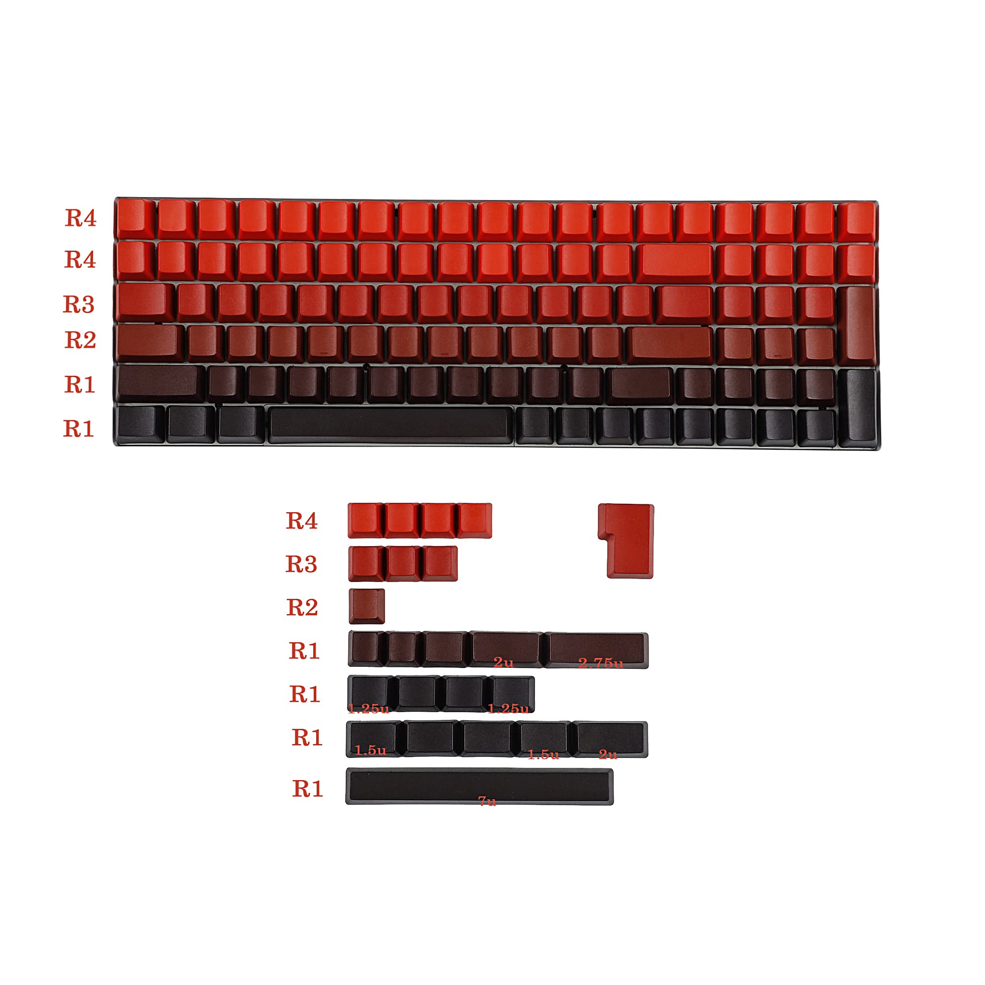 YMDK 124 Keys ANSI ISO Dyed Red Gradient PBT OEM Profile Keycap for 104 87 61 64 68 84 96 MX Switches Mechanical Gaming Keyboard (Red Gradient)