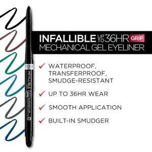 L'Oreal Paris Infallible Grip Mechanical Gel Eyeliner Pencil, Smudge-Resistant, Waterproof Eye Makeup with Up to 36HR Wear, Turquoise, 0.01 Oz