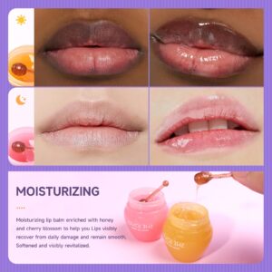 Sakura & Honey Lip Mask with Stick, Day & Night Repair Deep Moisture and Fade Lip Lines, Rich in Vitamin E & Cherry Blossom Extract Beeswax Essence Natural Lip Enhancer Care Sleeping Lip Mask