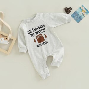 Infant Baby Boys Girls Football Season Jumpsuit Watch Football with Daddy Funny Romper Playsuit Sweatshirt (with Daddy, 0-3 Months)