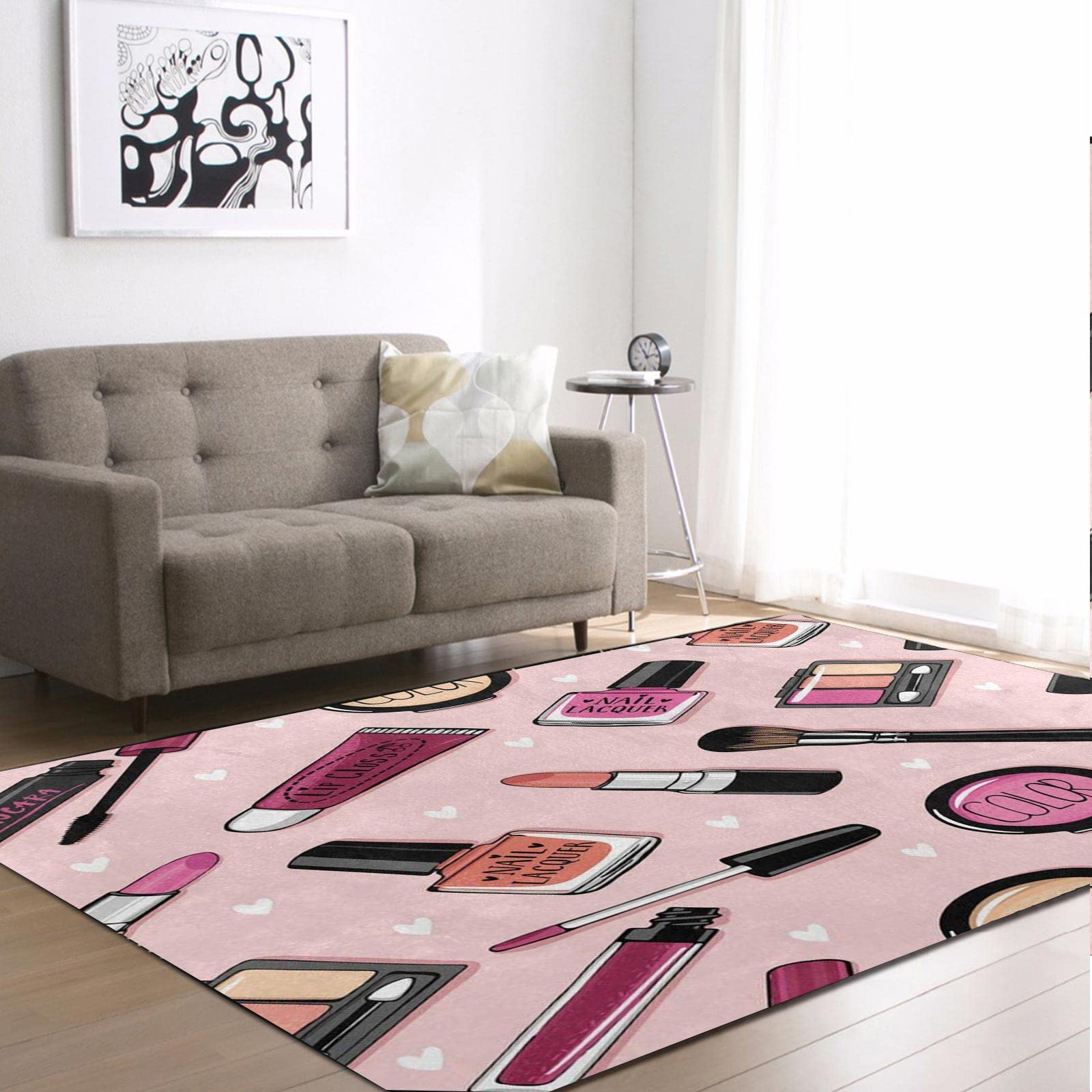 Oueoty Fashion Lipstick Love Heart Pink Area Rug 1.5x2.5ft/18x30in/45x75cm,Baby Play Mat for Living Dining Dorm Room Bedroom Home Decorative