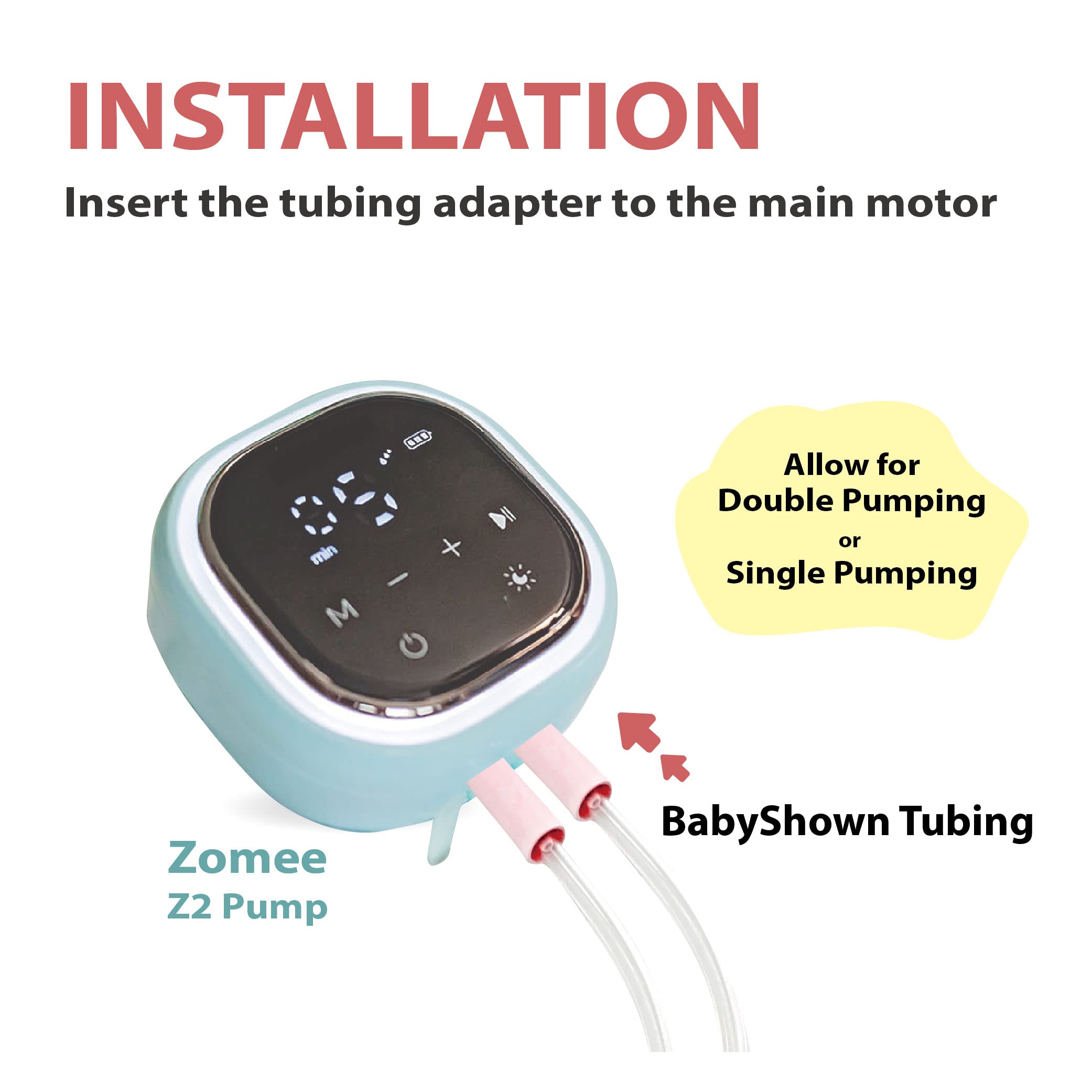 BabyShown Tubing Set Compatible with Zomee Z2 Double Electric Breast Pump. Replace Zomee Z2 Tubing, Z2 Replacement Part, NOT Original Zomee Tubing Set. BPA Free DEHP Free