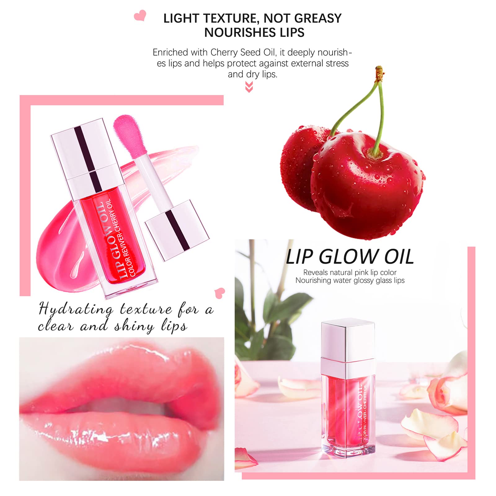 Alisesun Lip Oil Hydrating Tinted Lip Balm, Plump Lip Gloss Lip Care Transparent Toot Lip Oil Tinted (015# Cherry Red)