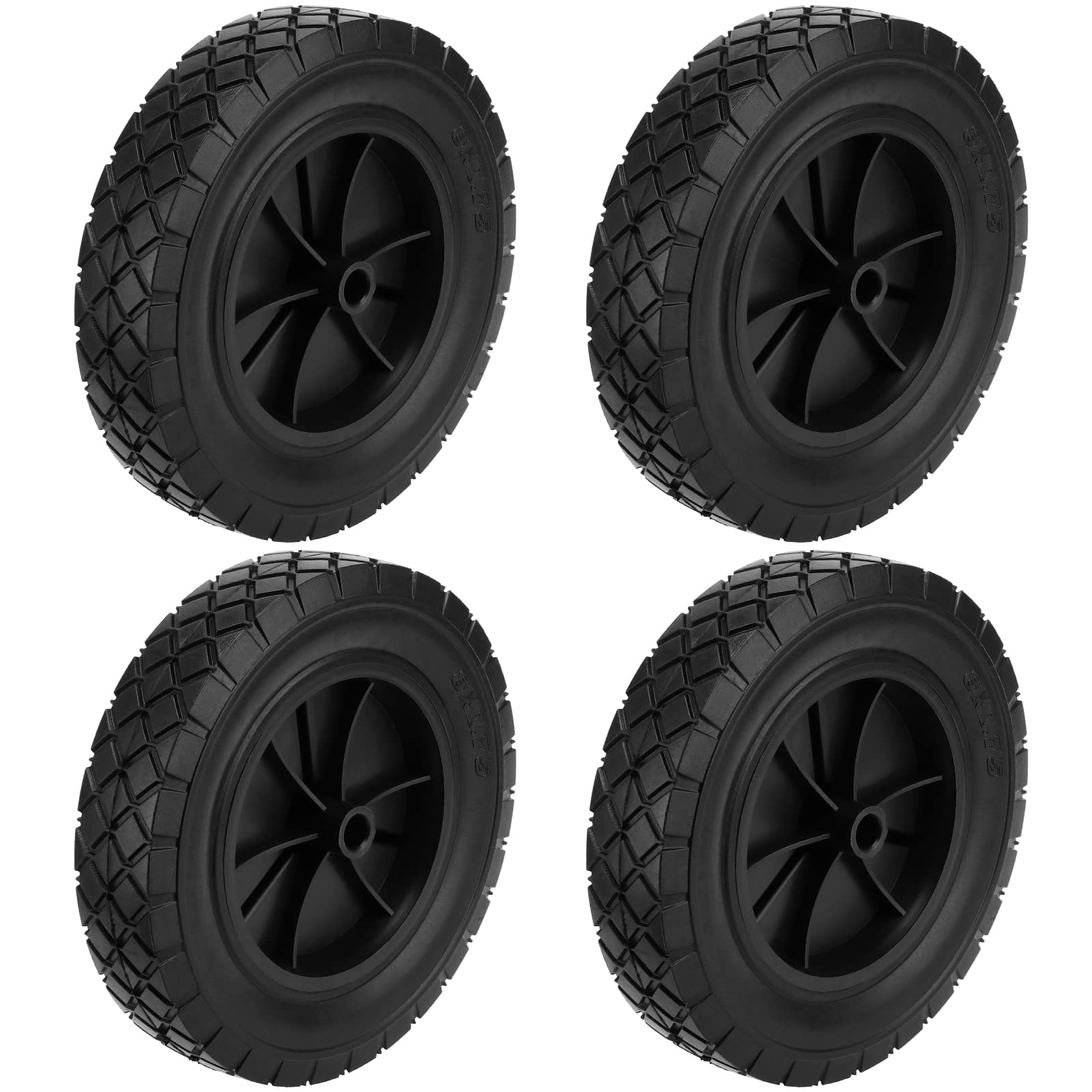 KEILEOHO 4 PCS 8 x 1.75 Inch Replacement Hand Truck Wheels, Heavy-Duty Solid Rubber Wheel with 1/2 Inch Axle Bore Universal Hand Truck Wheel Replacement Tires for Lawn Mowers, Dollies, Black