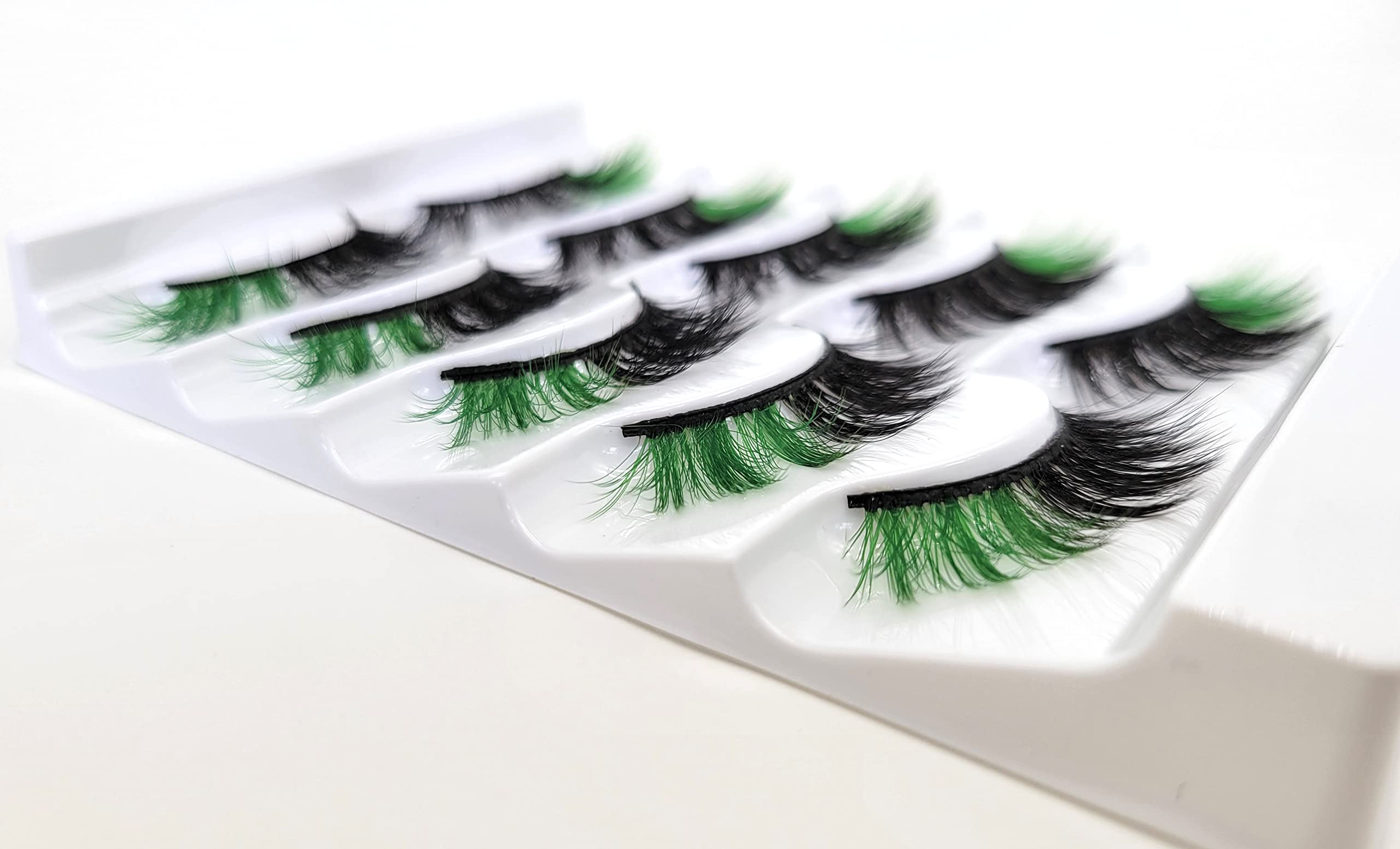 MISSLADY 16mm 5 Pairs Pack 3D Faux Mink Eyelashes with Green Ends Colored Lashes (FM-205, 8-16mm, Black with Green Ends, 5 Pairs)