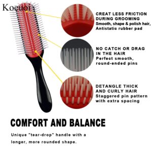 Koeuoi Classic Styling Curly Hair Brush. 9 Row Black Brush for Detangling, Separating, Shaping. For Women and Men Wet or Dry Hair.