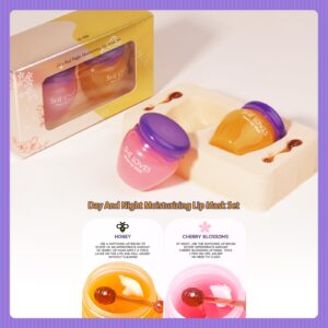 Sakura & Honey Lip Mask with Stick, Day & Night Repair Deep Moisture and Fade Lip Lines, Rich in Vitamin E & Cherry Blossom Extract Beeswax Essence Natural Lip Enhancer Care Sleeping Lip Mask