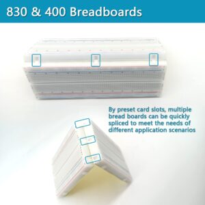 Minidodoca Breadboard Jumper Wires Kit 4pcs 400&830 Point Solderless Breadboards with Power Supply Module,140pcs 0.08"- 4.92" U-Shape,65pcs 4.7"-9.4",120pcs Length 8" M/M F/M F/F Dupont Jumper Wire