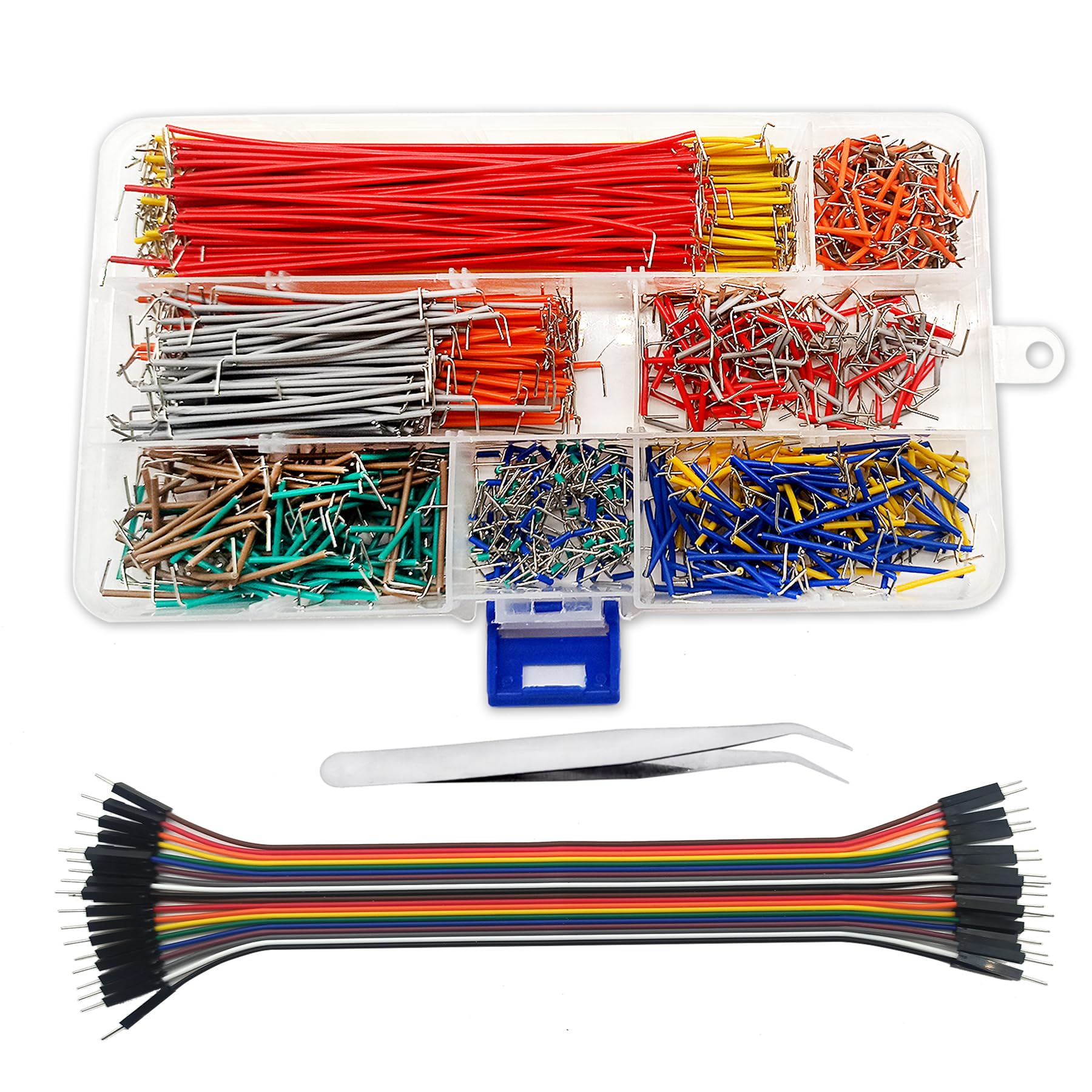 Minidodoca 840 Pcs Breadboard Jumper Wire Cables for Arduino, 14 Values, 2 mm/0.08"-125 mm/4.92" U-Shape Magnetic Jumper Wires Assortment kit & 20Pcs 20cm/8 inch Length Dupont Cable Assorted Kit