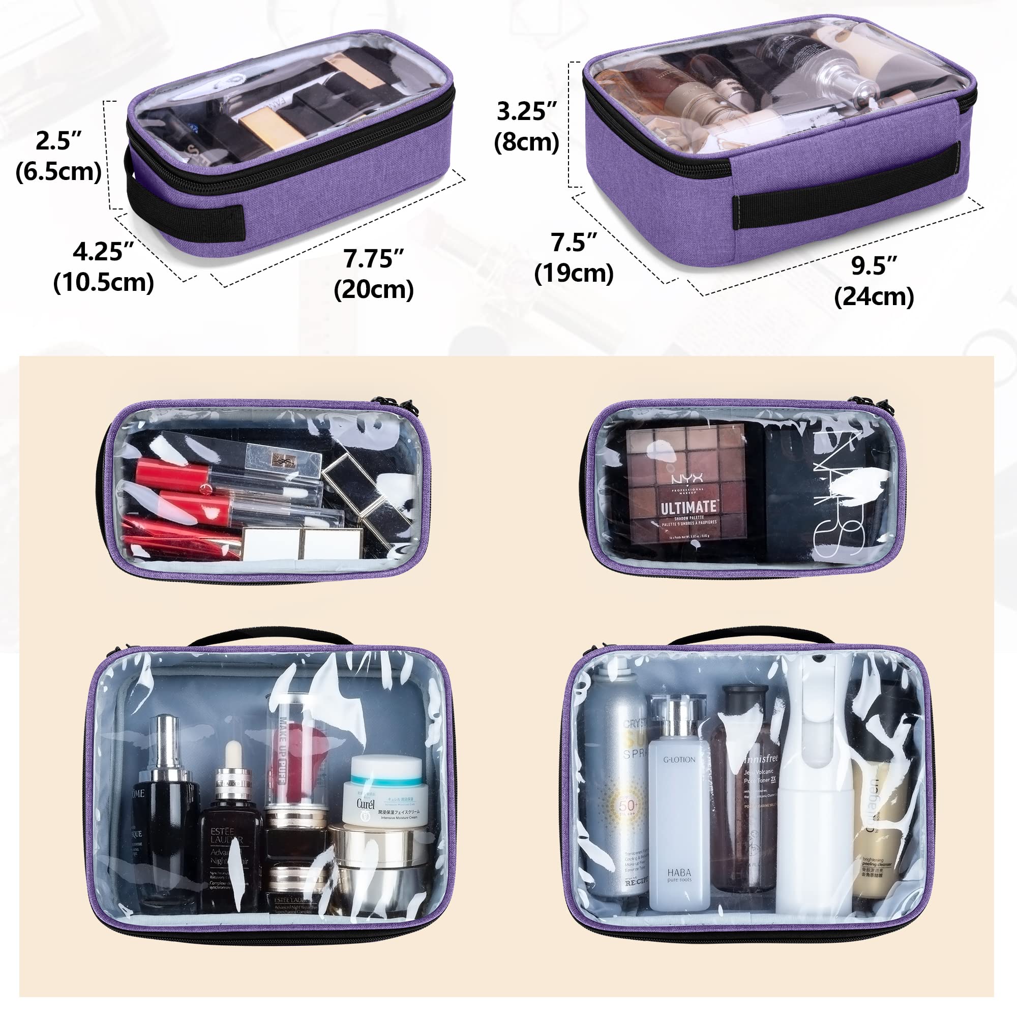 BAFASO Travel Makeup Bag with 4 Inner Removable Pouches, Multifunctional Hair Bag Cosmetic Bag Holds Makup/Hair Supplies (Patent Pending), Purple