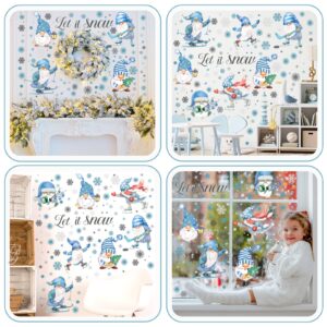 135 Pcs Snowy Winter Gnome Snowflake Wall Decals Christmas Wall Decals Snowflakes Wall Decal Silver and Blue Theme Christmas Snowflake Wall Stickers for Home Bedroom Kitchen Decor Gift(Snow Style)