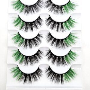 MISSLADY 16mm 5 Pairs Pack 3D Faux Mink Eyelashes with Green Ends Colored Lashes (FM-205, 8-16mm, Black with Green Ends, 5 Pairs)