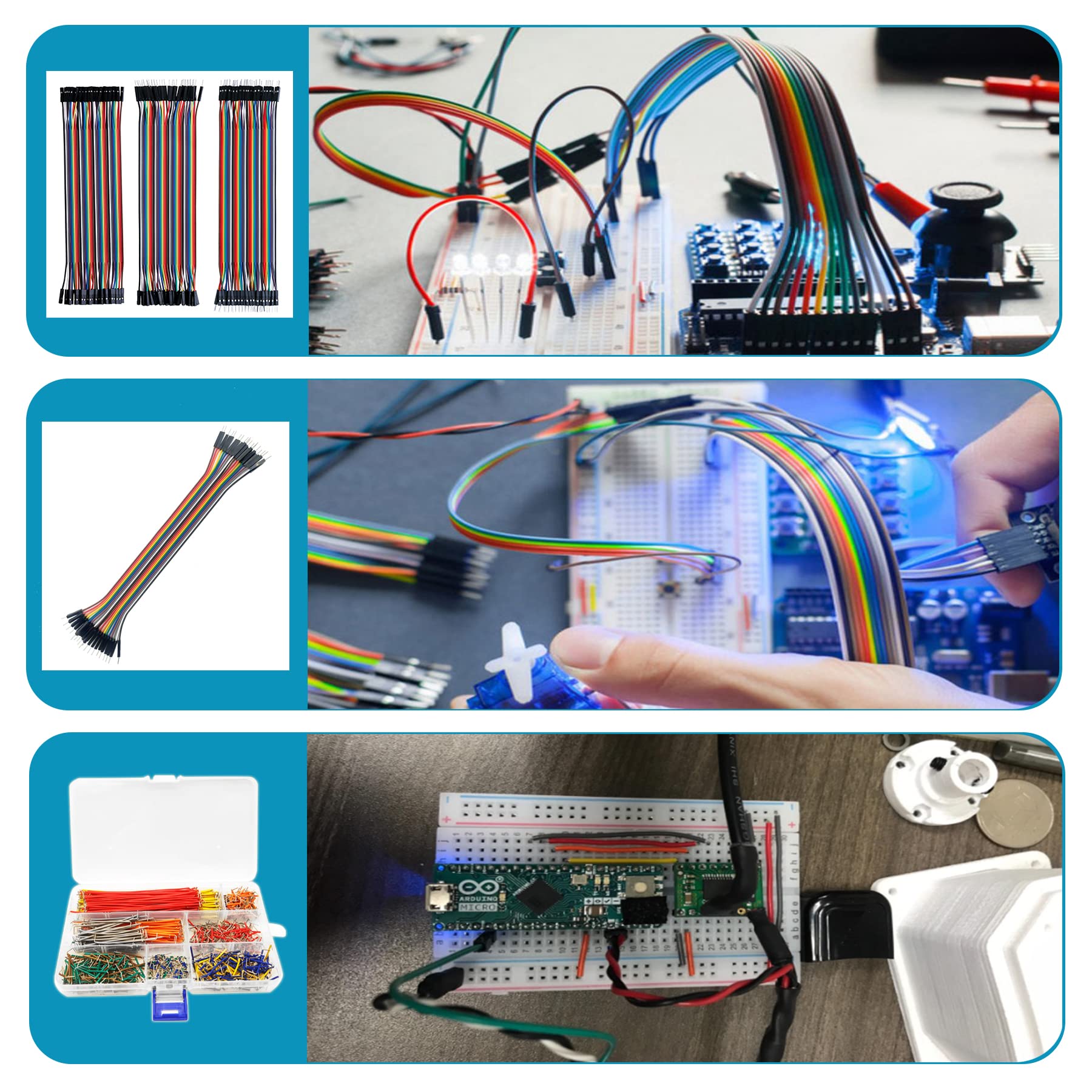 Minidodoca 840 Pcs Breadboard Jumper Wire Cables for Arduino, 14 Values, 2 mm/0.08"-125 mm/4.92" U-Shape Magnetic Jumper Wires Assortment kit & 20Pcs 20cm/8 inch Length Dupont Cable Assorted Kit