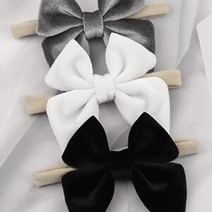 YanJie Baby Velvet Bow Headbands - 3 Pack Cotton Nylon Headband Baby Photography Hair Bow (SS black velvet)