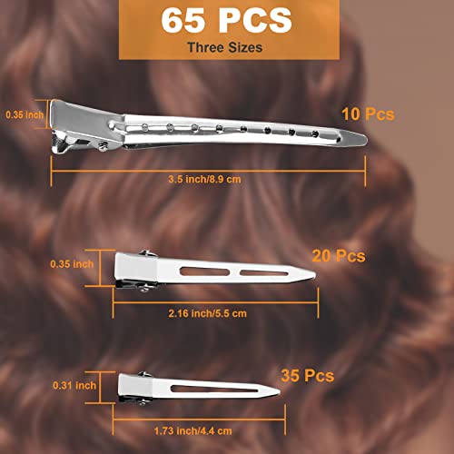 65Pcs Duck Billed Hair Clips for Styling Sectioning, Metal Silver Alligator Clips for Women, 3 Sizes for Roller, Pin Curl Loc Clips for Retwist, Salon, Barber, Bows DIY