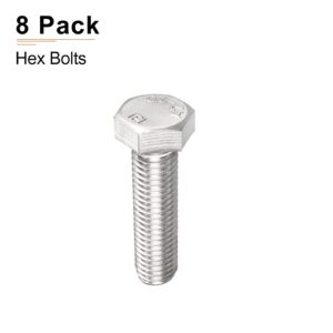 DTGN M12x45mm(DxH) Hex Bolts - 8Pack - Good for Machine Tools - 304 Stainless Steel Hexagon Head Screws