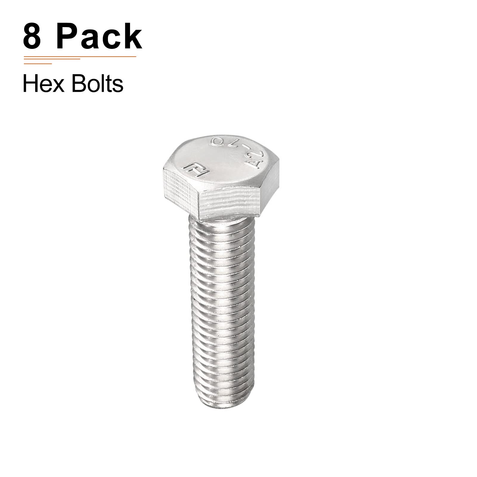 DTGN M12x45mm(DxH) Hex Bolts - 8Pack - Good for Machine Tools - 304 Stainless Steel Hexagon Head Screws