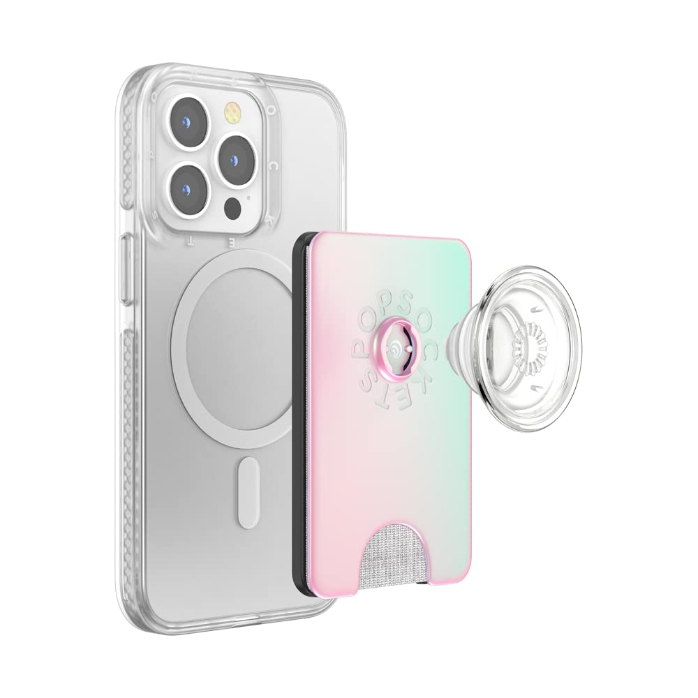 PopSockets Phone Wallet with Expanding Grip, Phone Card Holder, Wireless Charging Compatible, Wallet Compatible with MagSafe® - Mermaid Pink