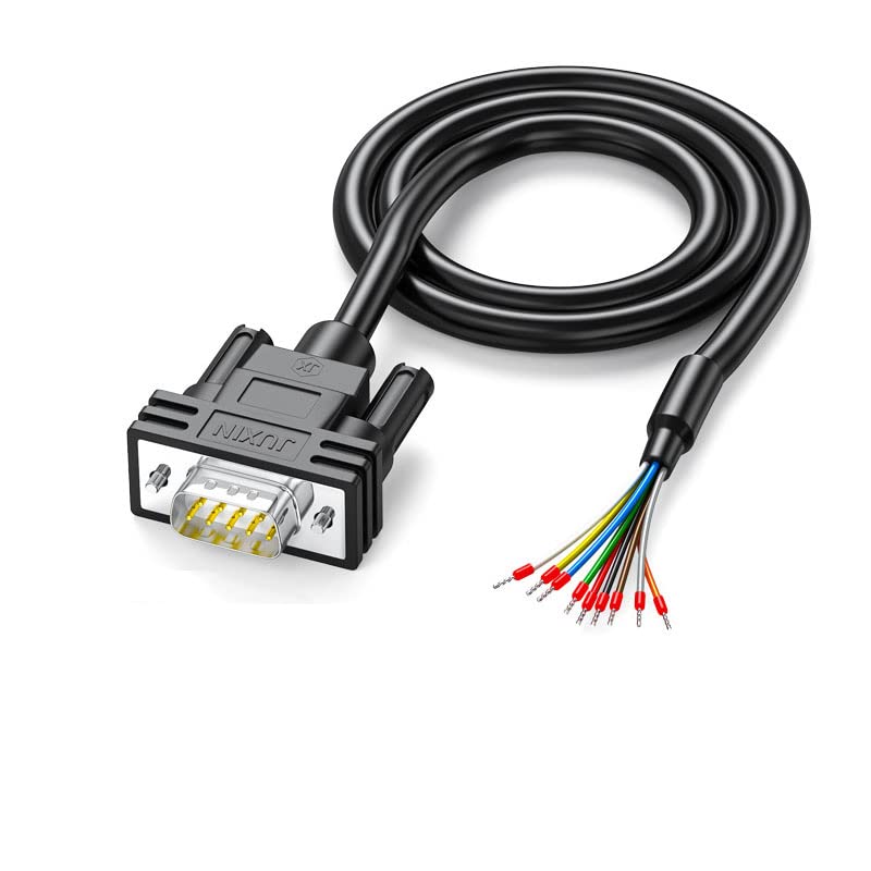 JUXINICE DB9 Male Connector RS232 Serial Extension Cable,D-SUB 9-Pin Male Adapter to Bare Wire, 9 Wire All Provided with Wiring Terminals-Black (DB9 Male 5FT)