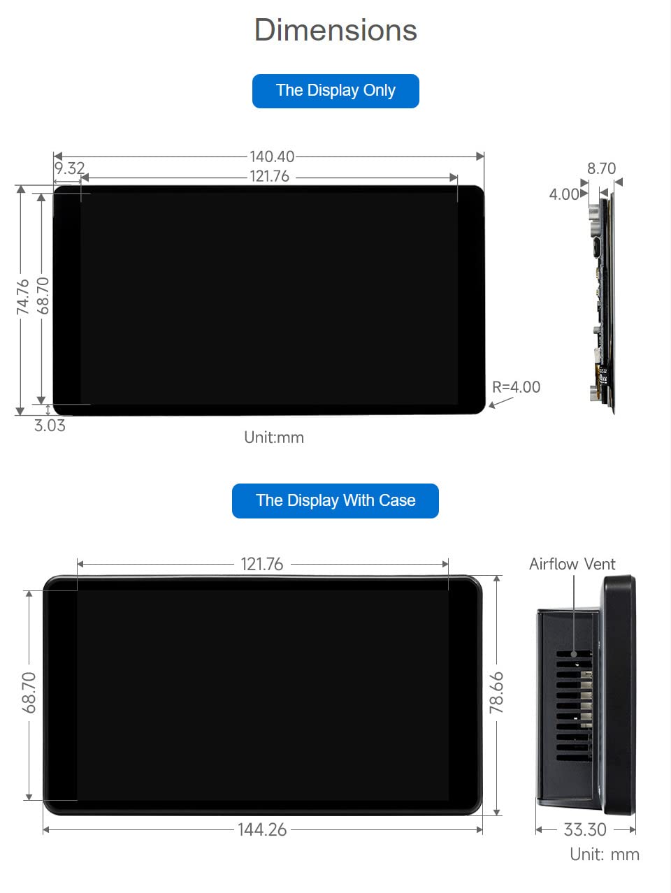 waveshare 5.5inch 2K Capacitive Touch LCD Display Compatible with Raspberry Pi 5/4B/3B+/Pi 3B/Zero 2w/Zero w and CM4 Supports Windows 11/10/8.1/8/7