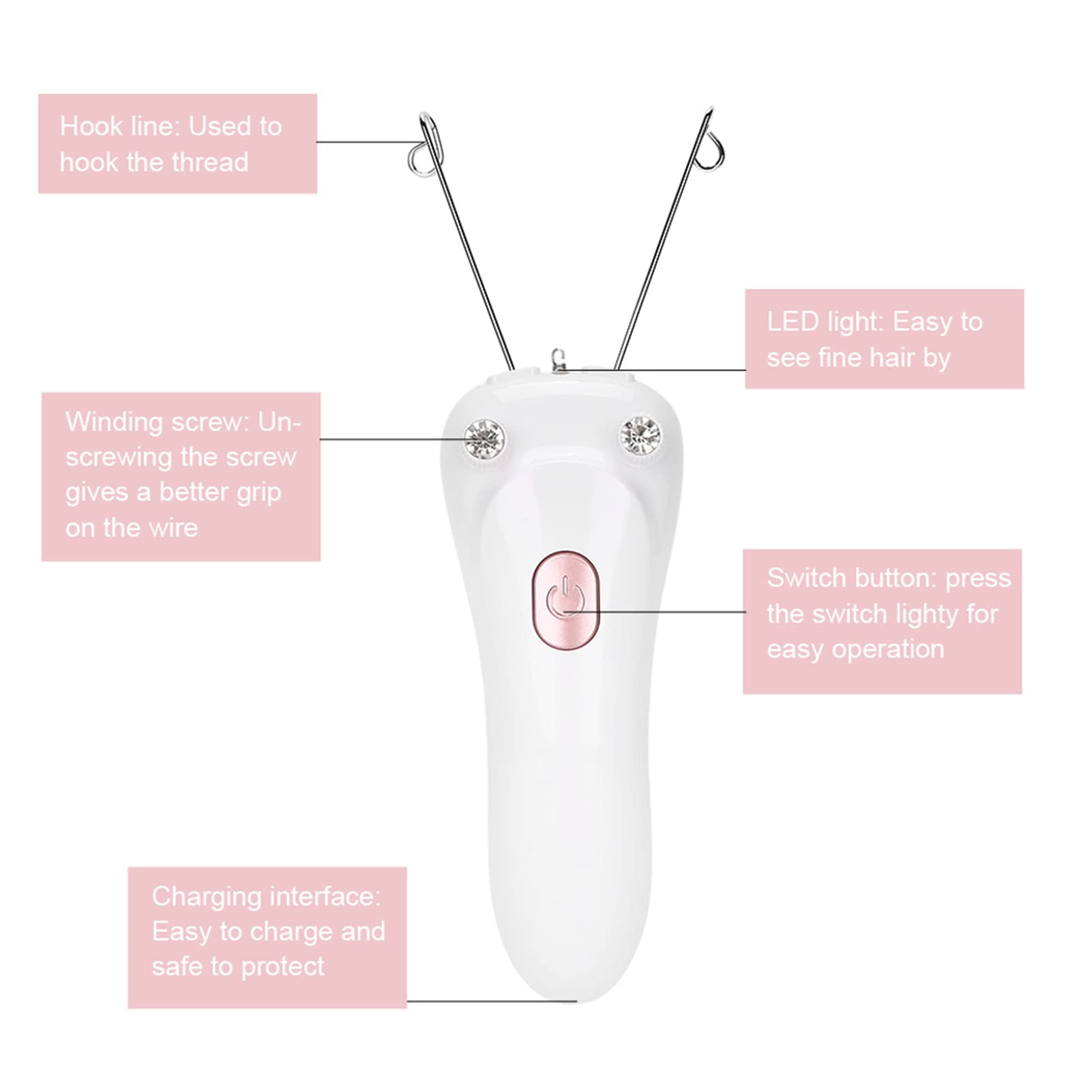 Watris Veiyi Threading Hair Removal Epilator for Women, Electric Facial Threading Hair Removal for Women, Threading Face Epilator for Fine Hairs on Face, Chin, Upper Lip, Arms(Pink)