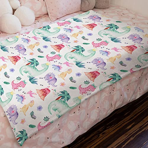 HawSkgFub Dinosaur Baby Blanket for Girls Gift Pink Purple, Tropical Dino Lover Flannel Fleece Nursery Bed Swaddle Receiving Blankets, Soft Lightweight Newborn Toddler Infant Crib kids Bedding 30 x 40