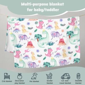 HawSkgFub Dinosaur Baby Blanket for Girls Gift Pink Purple, Tropical Dino Lover Flannel Fleece Nursery Bed Swaddle Receiving Blankets, Soft Lightweight Newborn Toddler Infant Crib kids Bedding 30 x 40