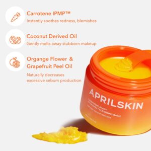 APRILSKIN Carrotene IPMP Hydromelt Cleansing Balm, 3.04 fl.oz, Noncomedogenic, Grapefruit Peel Oil, O-Cymen-5-Ol helps reduce blackheads & breakouts, for sensitive & oily skin, Korean Skincare