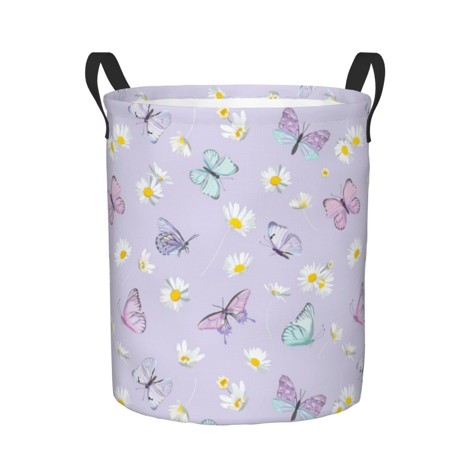 KiuLoam Butterfly With Florals On Purple 19.6 Inches Large Storage Basket Collapsible Organizer Bin Laundry Hamper for Nursery Clothes Toys